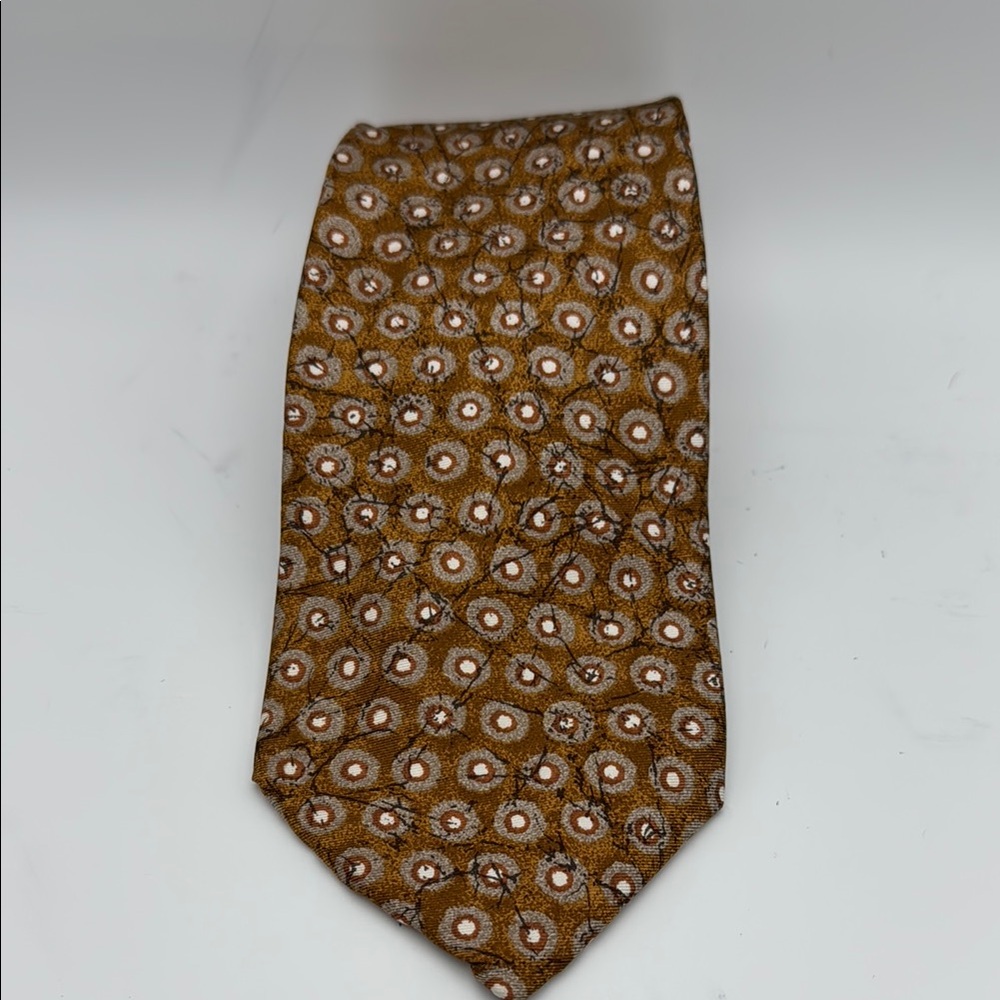 Fendi Brown and White Silk Tie with Geometric‎ Pattern
